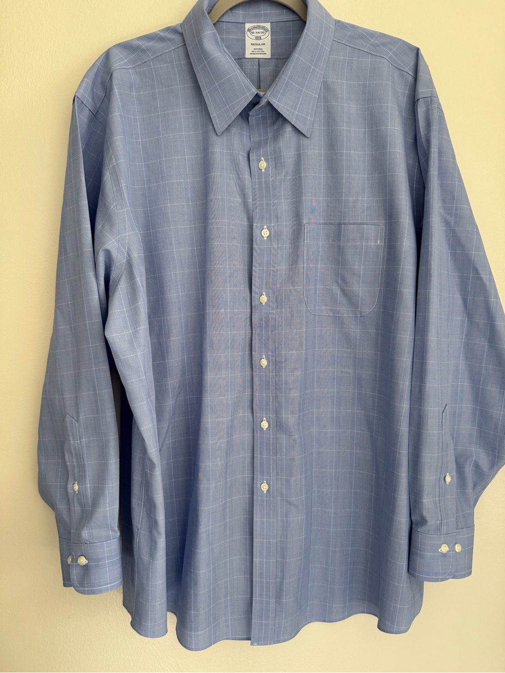 BROOKS BROTHERS Regular Button Down Preppy Shirt -Men's Size 18 34/35 Blue Plaid
